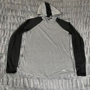 Under Armour Women's Gray Striped Hoodie Athletic Long Sleeve Lightweight Top‎